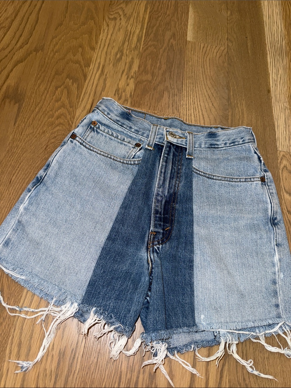 Levi's Custom Made Two-Tone Blue Patchwork Denim Shorts